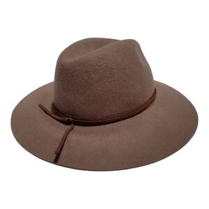 Hinge Wool Wide Brim Floppy Fedora Hat in Tan Bow Trim